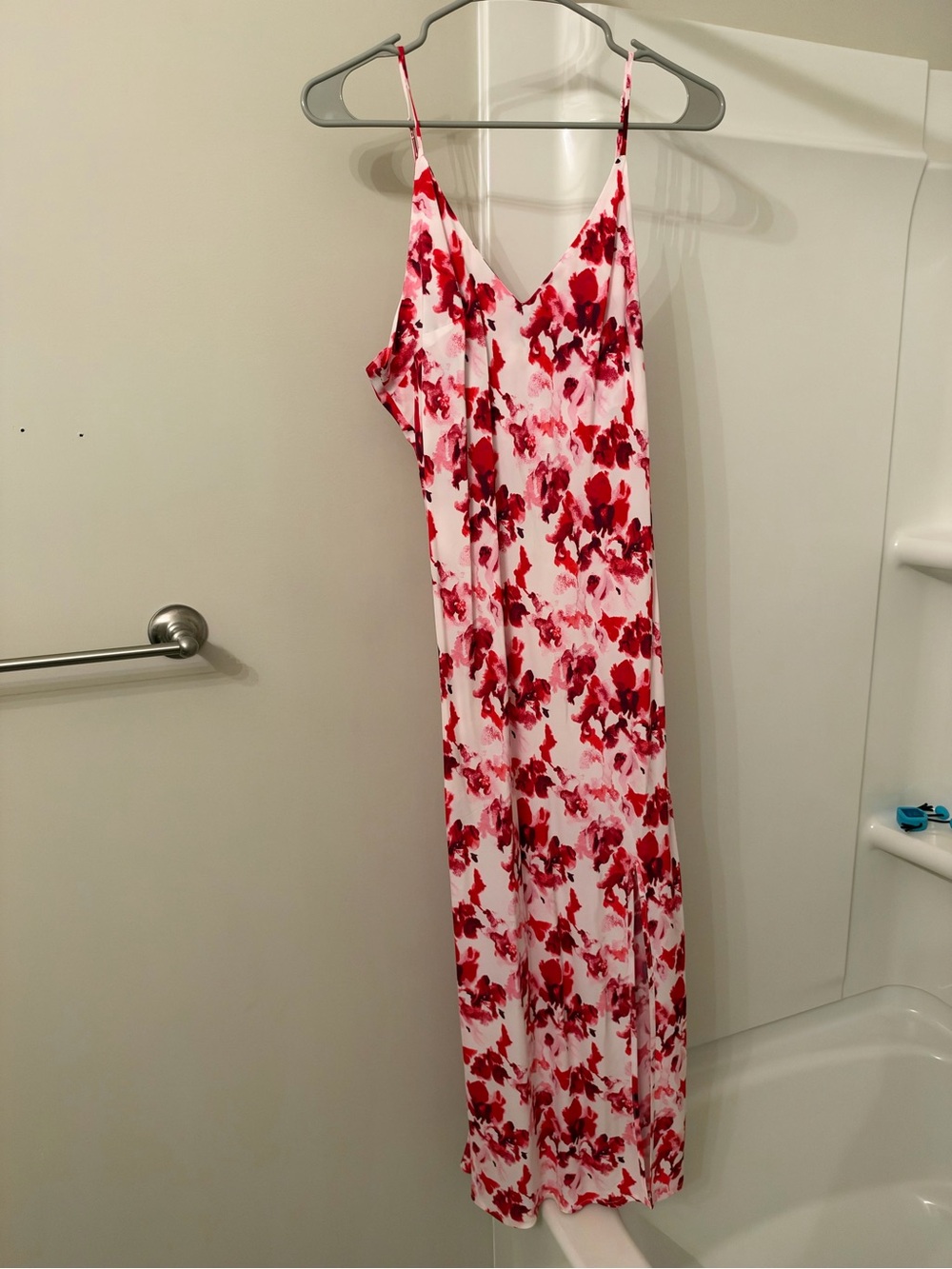 a new day White Slip Dress with Red Floral Pattern